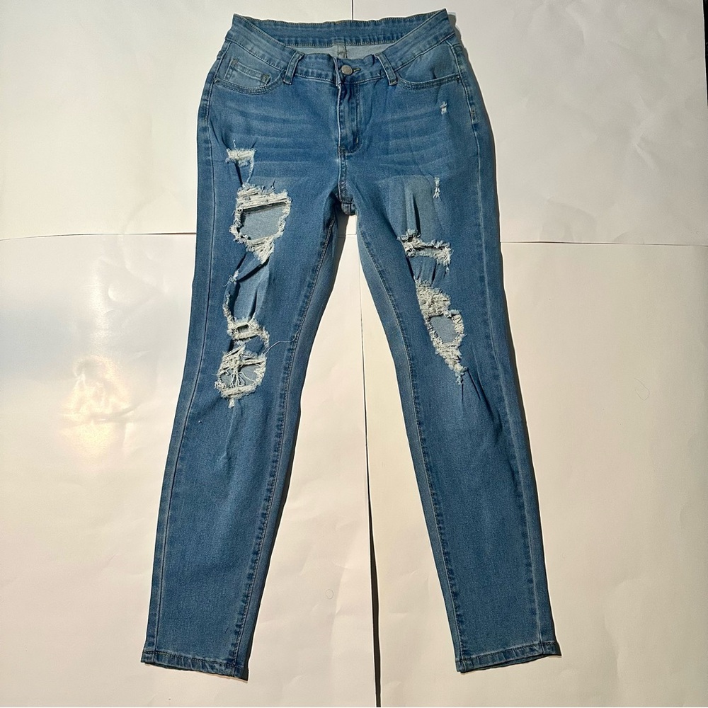 Women Blue Distressed Skinny Jeans Size 30